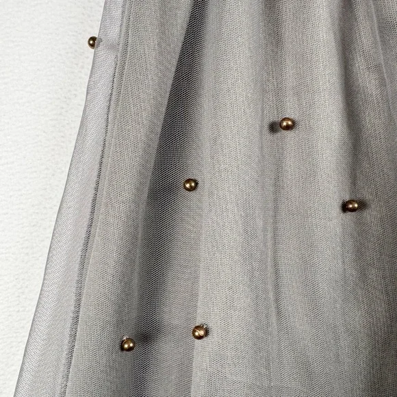Chicwish Grey Tulle Maxi Skirt Faux Pearl Accents Ruffle Tiered Mesh Romantic - Picture 2 of 7